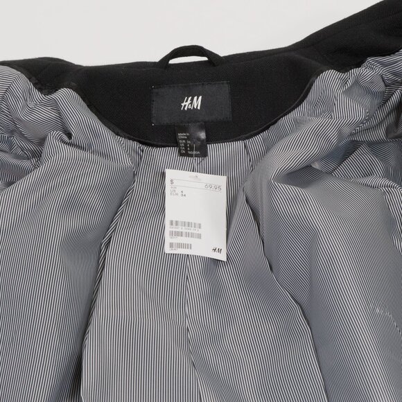 H&M Black Wool-Blend Military Style Coat - Picture 4 of 6